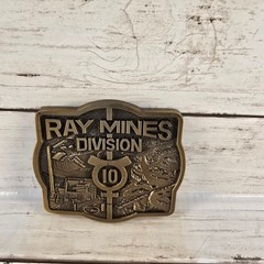 VTG Jostens Ray Mines Division 10 Brass Belt Buckle Mining Memorabilia Bronze