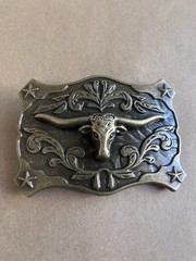 New Ancient Gold Patina Western Cowboy Belt Buckle Symmetrical Bull Head Buckle