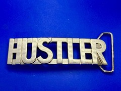HUSTLER Block Letter Word Statement Cutout Silver Color WIDE Belt Buckle