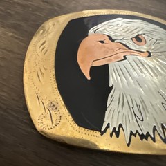 Vintage German Silver Belt Buckle Bald Eagle Head Gold Silver & Copper Tone