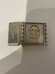 Vintage Cartier Double C Reversible Leather Belt Gold Silver Tone Buckle Black