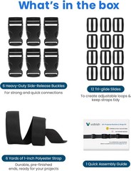 Buckle & Strap Kit 6 Yards 1&Prime; Polyester Webbing 6 Quick Release Buckles 12 Clips