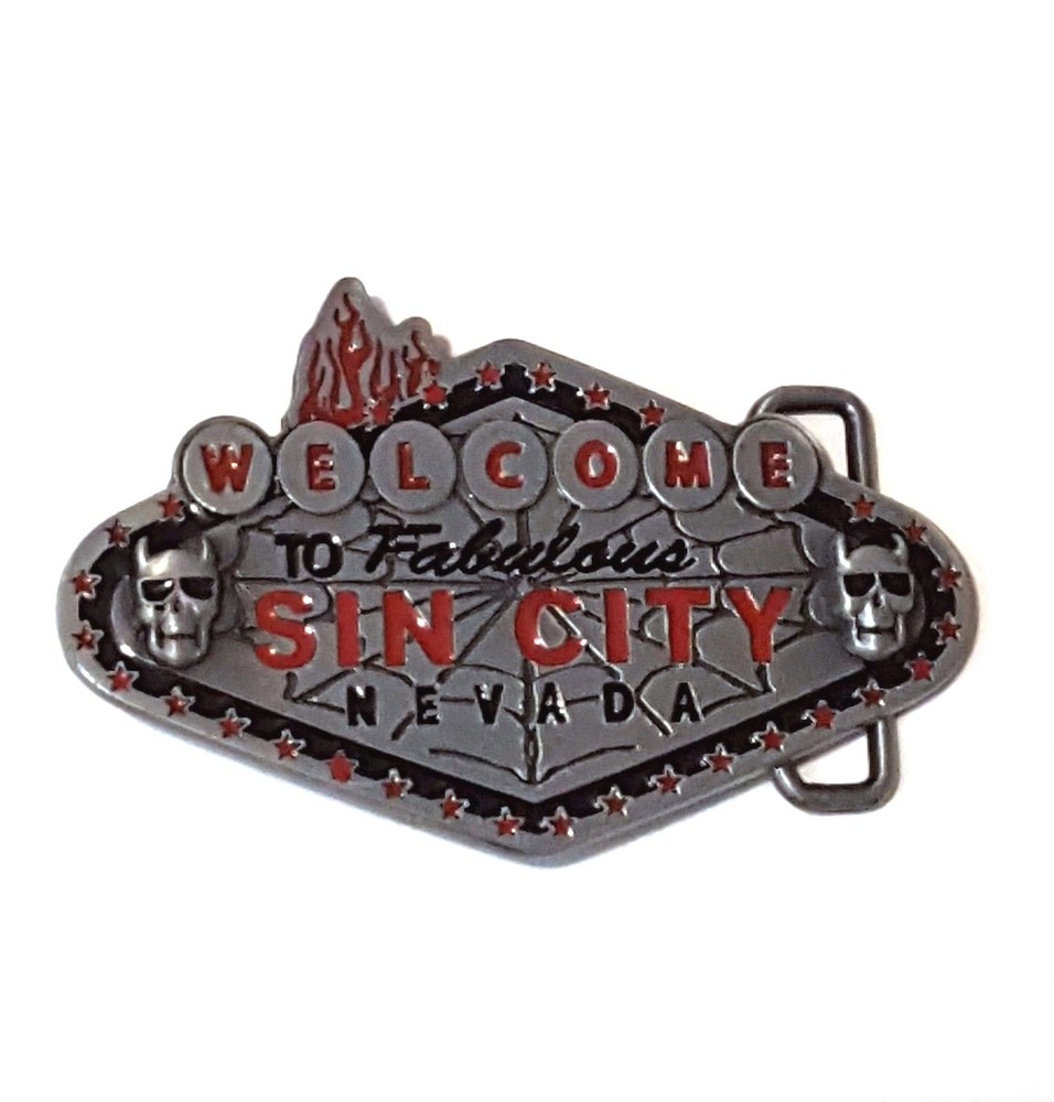 « Welcome To SIN CITY, NEVADA » Pewter w/ Enamel Finish Belt Buckle