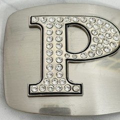 Rhinestone Letter P Monogram Belt Buckle Silver Tone Initial