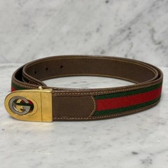 GUCCI buckle belt Sherry Line Gold hardware Made in Italy Brown Canvas Leather