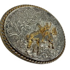 Vintage Ivan Rodeo Cowboy Bucking Bronco Belt Buckle Silver Gold Tone