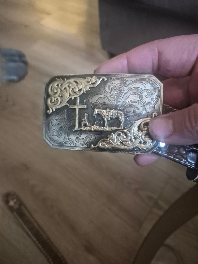Western Cowboy Horse Buckle Gold Silver Tone Floral