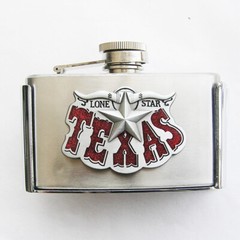 3oz. Texas Longhorn Stainless Steel Flask Metal Removable Concealed Belt Buckle