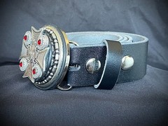 “Blood Cross Relic” New Belt Buckle Red Crystal Industrial OOAK Darren McNeese