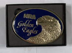 2 NRA National Rifle Association Brass Belt Buckles 2010 Golden Eagles in Boxes