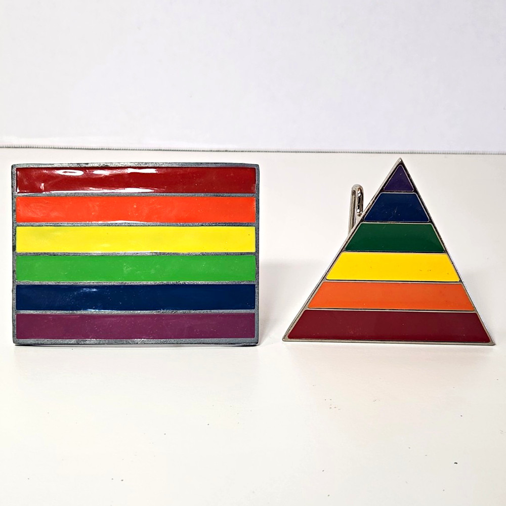 Great American Products Lot of 2 Rainbow Pride Striped Enamel Belt Buckles LGBTQ