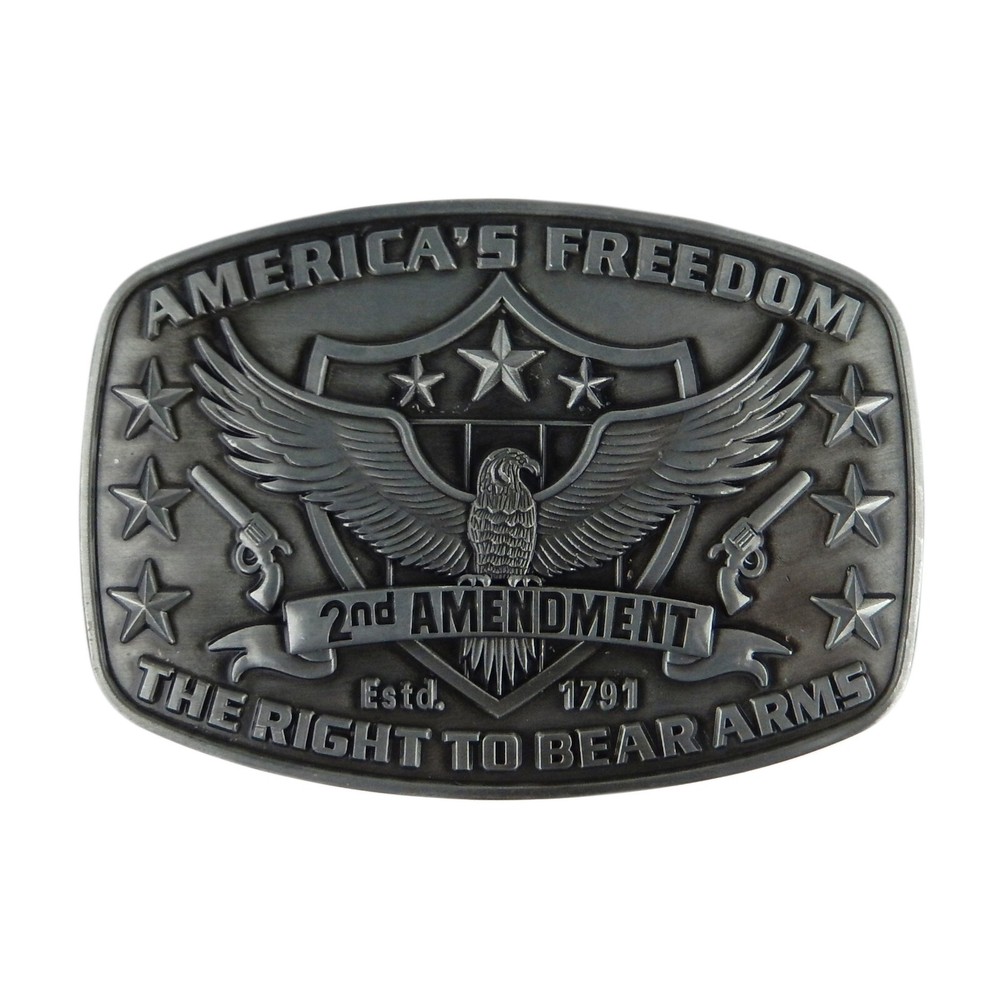 America&rsquo;s Freedom Belt Buckle 2nd Amendment Antique Silver Eagle Shield Stars