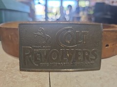 VINTAGE COLT REVOLVERS BRASS BELT BUCKLE ~ GW13 ~ ANTIQUE FINISH ~ WESTERN ~ EUC
