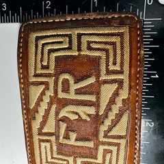 Vintage Leather Belt Buckle Western Style Geometric Embroidered F R