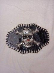Large Skull And Bones Belt Buckle Silver Chrome Black