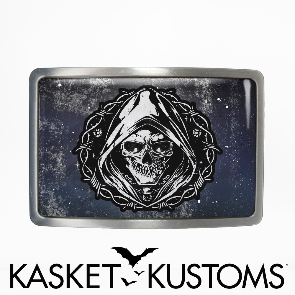 Grim Reaper Belt Buckle – Gothic Death Skeleton Handmade Belt Buckle – 1006-2