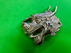 Mystical Asian Chinese Dragon Head Figural Cutout Silver Color Belt Buckle