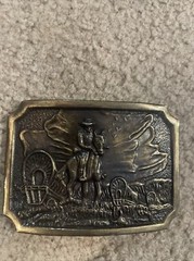 Vintage1970’s Brass Cowboy Western Covered Wagon Caravan Belt Buckle