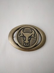 1980&rsquo;s Vintage Brass Bull Belt Buckle – Bull w/ ring in nose – Rodeo – Bullrider