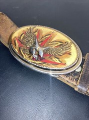 Vintage Belt Buckle Eagle Feathers Gold Resin with belt size 32