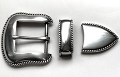 BELT BUCKLES 3pc Buckle Set 1.5 inch Western Rope Edge Smooth Shiny Silver NWOT!