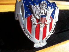 Great American Products Red Silver Blue American Flag US Army Belt Buckle 3.25&Prime;