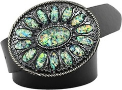 YOQUCOL Vintage Western Cowboy Native American Stone Belt Buckle for Men Black T
