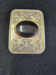 Vintage Western Belt Buckle Gold & Silver Tone Black Stone Mixed Metal