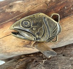 Brass Fish Head Belt Buckle Fisherman Alaska Montana Western Style Gift