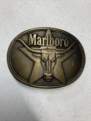 MARLBORO Solid Brass Belt Buckle Philip Morris Bull 1987 Vintage 3-1/4 X 2-1/2&Prime;