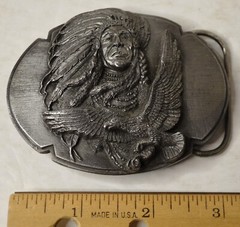 1989 SISKIYOU INDIAN CHIEF JOSEPH & EAGLE PEWTER BELT BUCKLE USA