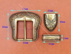 Antique Brass Western Floral Leathercraft 3pc Set Belt Buckle fit 35mm Belt