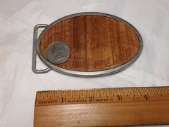 Belt Buckle Silver Tone Hart & Huntington Tattoo Co. Etched Wood Skull Wings