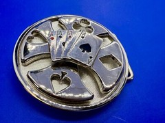 Four Aces Poker Cards Gambling Casino Silver Color Large Spinner Belt Buckle