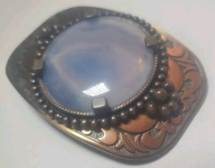 Vintage Embossed Western Style cowboy Belt Buckle with Blue/white Polished Stone