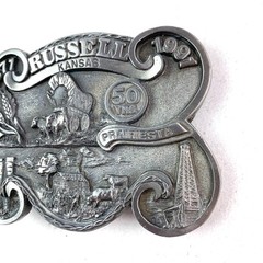 Vintage Dart Russell Kansas 50 Years Prairiesta Western Metal Belt Buckle 19/500