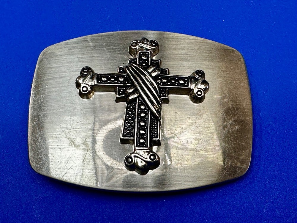 Gothic Medieval Style Ornate Cross Raised On Silver Color Belt Buckle