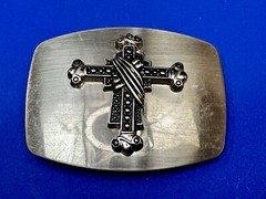 Gothic Medieval Style Ornate Cross Raised On Silver Color Belt Buckle