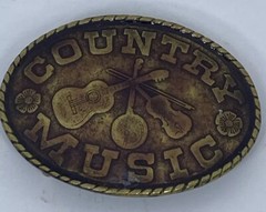 VTG Country Music Enamel Solid Brass Oval Belt Buckle Music