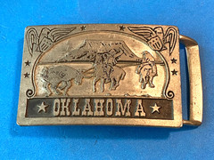 Vintage John E McCann Oklahoma Cowboy Bull Roping Riding Rodeo Belt Buckle