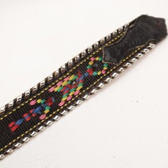 Vtg Rotating Spur Belt Buckle Tribal Embroidered Black Silver Tone Whipstitch