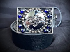 Eagle Americana Industrial Mirror Blue Balls Belt Buckle OOAK Darren McNeese