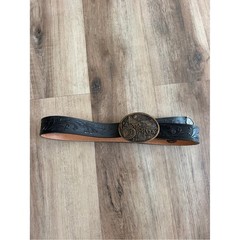 Tony lama Montana Silversmith Tooled Leather Belt California Buckle Mens 34 NWOT