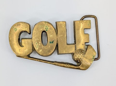 Vintage Golf Word Belt Buckle Solid Brass Taiwan ROC 4222 Patina