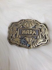 Vintage 1970s Belt Buckle Marked MIKE Oden Western Style Scalloped Edge Brass