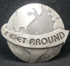 XG23103 SWEET VINTAGE 2006 **I GET AROUND** FUNNY MENS PEWTER TONED BELT BUCKLE
