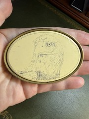 Vintage BARLOW Solid Brass Belt Buckle Bald Eagle Scrimshaw Style Southwestern