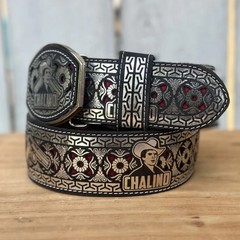 Genuine Laser Cut Leather Chalino Western Belt with Removable Buckle – Silver