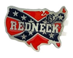 Redneck USA Map Belt Buckle Pewter & Enamel 4”x 2.5” Fits Up To 1.75” Belt 18