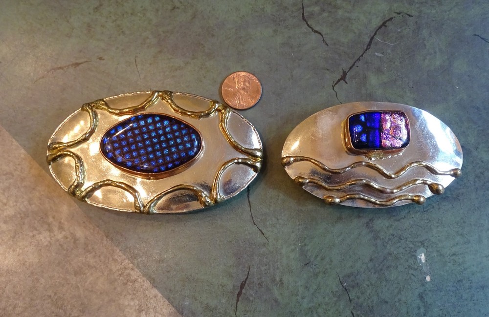 Art Glass and Mixed Metals Belt Buckles (2) Handmade